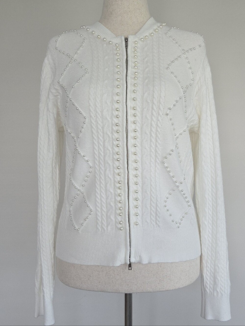 Ontwelfth Pearl-Trim Cardigan Sweater- Size XL